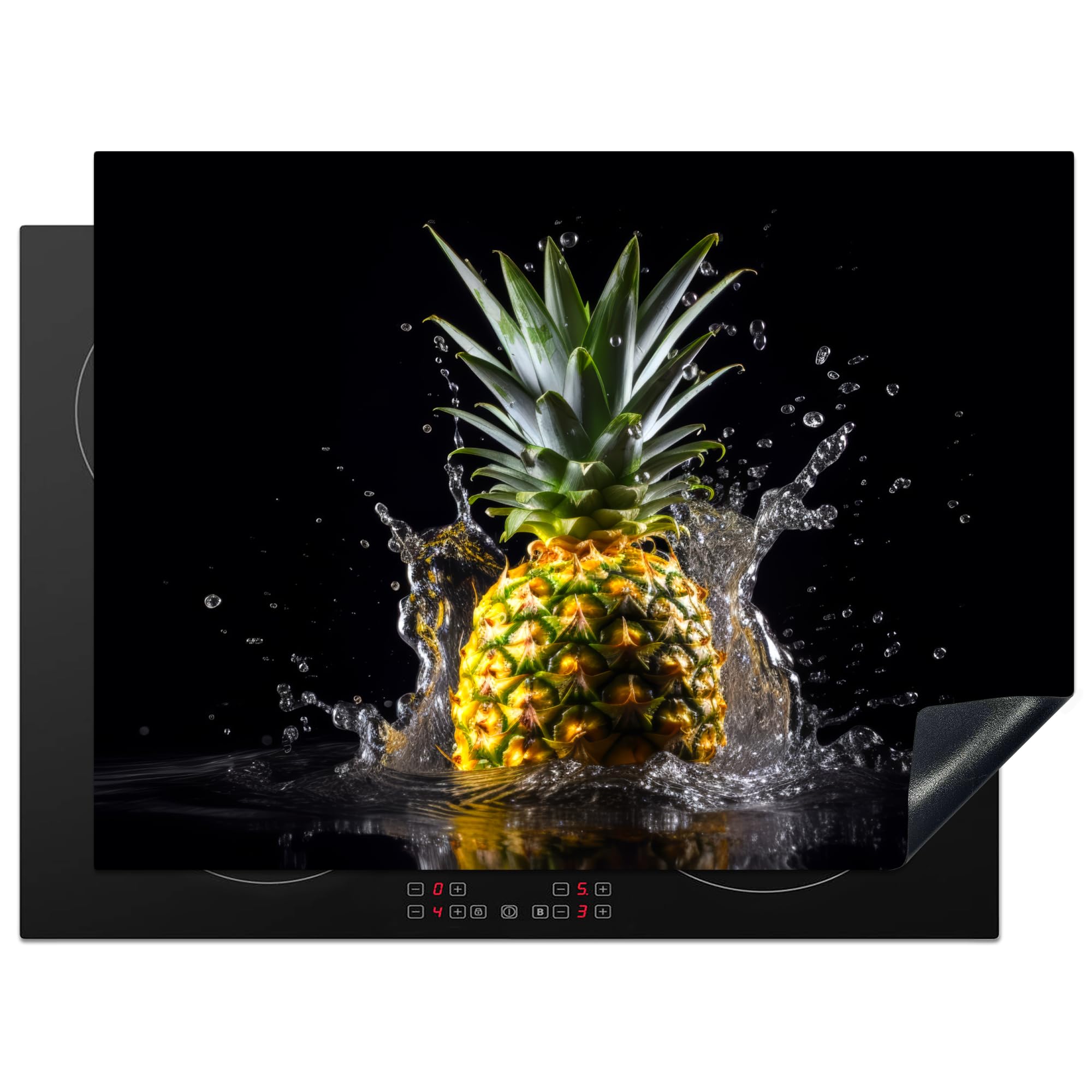 KitchenYeah© Induction Hob Protector Mat 20.5"x27.6" / 70x52 cm Stove Cap Top Cover Kitchen Cooker Covers for Electric Hobs Vinyl Pineapple - Fruit - Water - Vegetable - Black