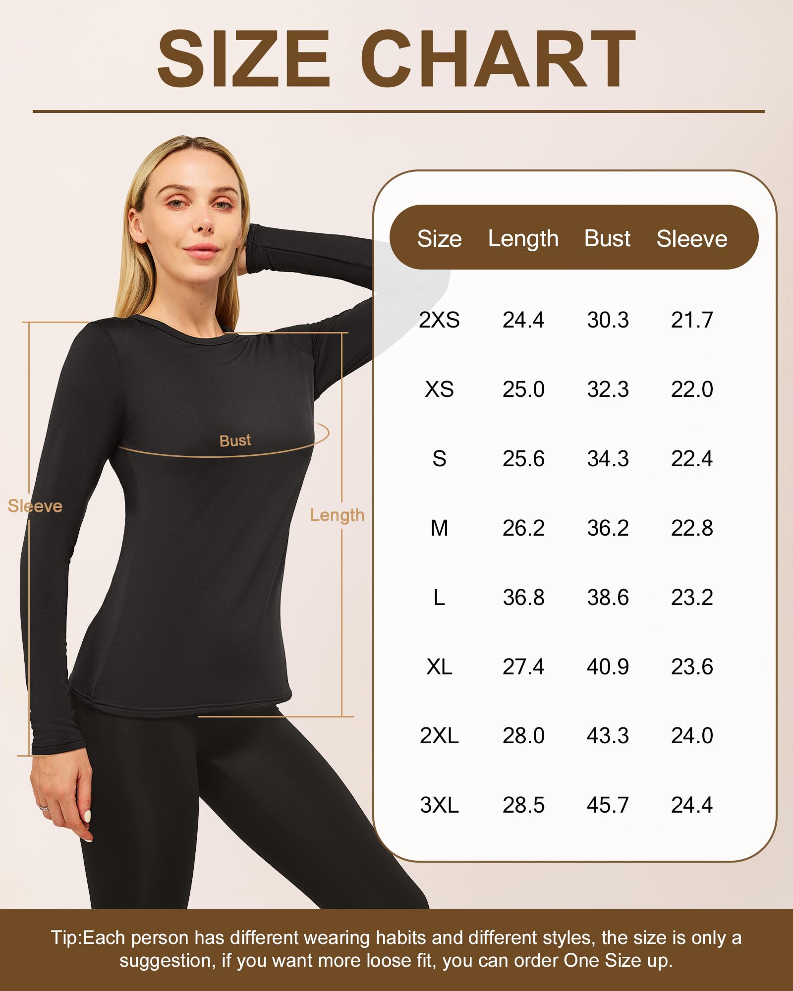 Long Sleeve Thermal Tops for Women Base Layer Ladies Vest Shirts Thermal Underwears Inner Wear Warm Ski Hiking Clothing