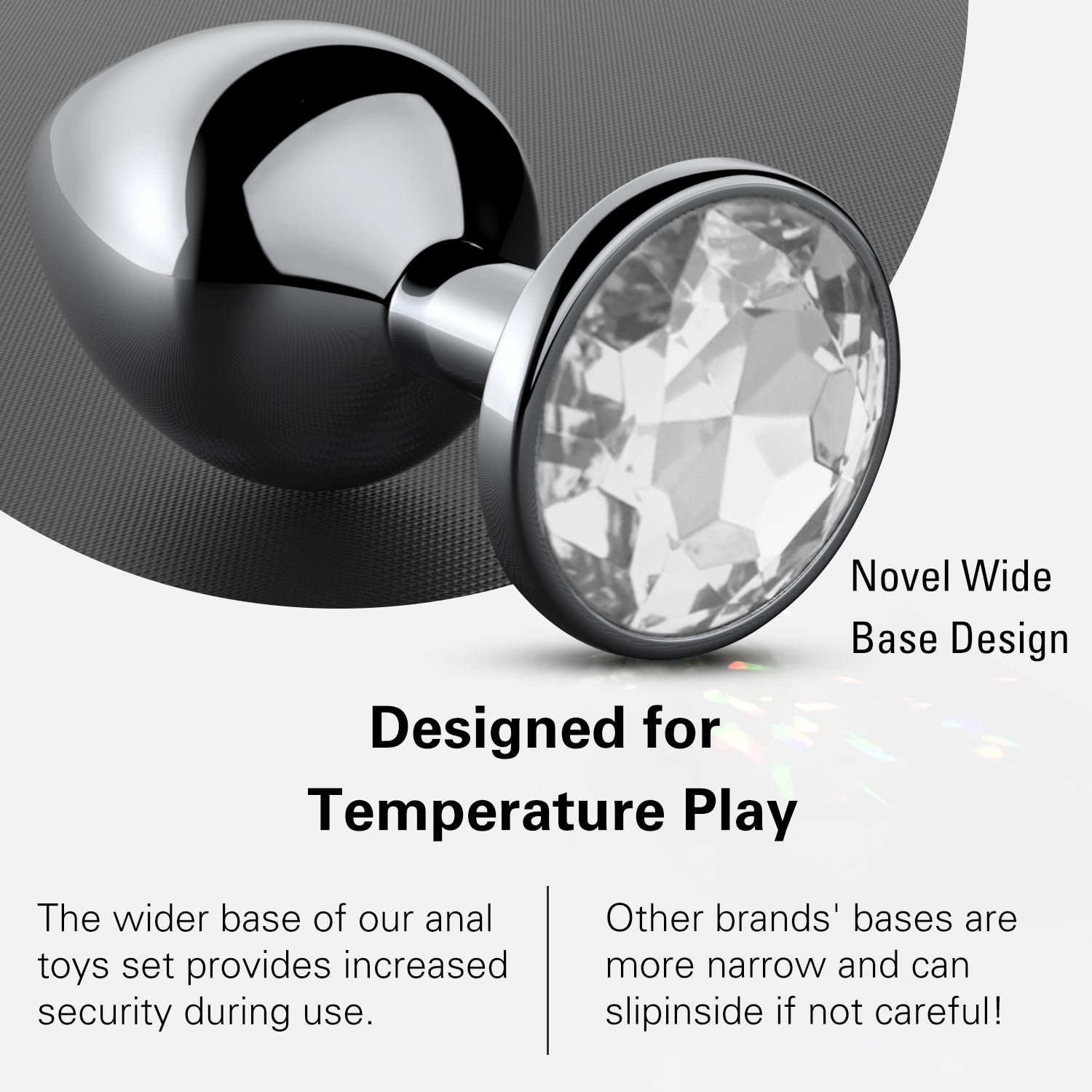 Anal Plug Beginner Set, 4 PCS Stainless Steel Butt Plug Training Kit with Jewel Base, Metal Anal Plugs for Gradual Training, Wide Base for Safety & Secure Fit for Women & Men Couples: White