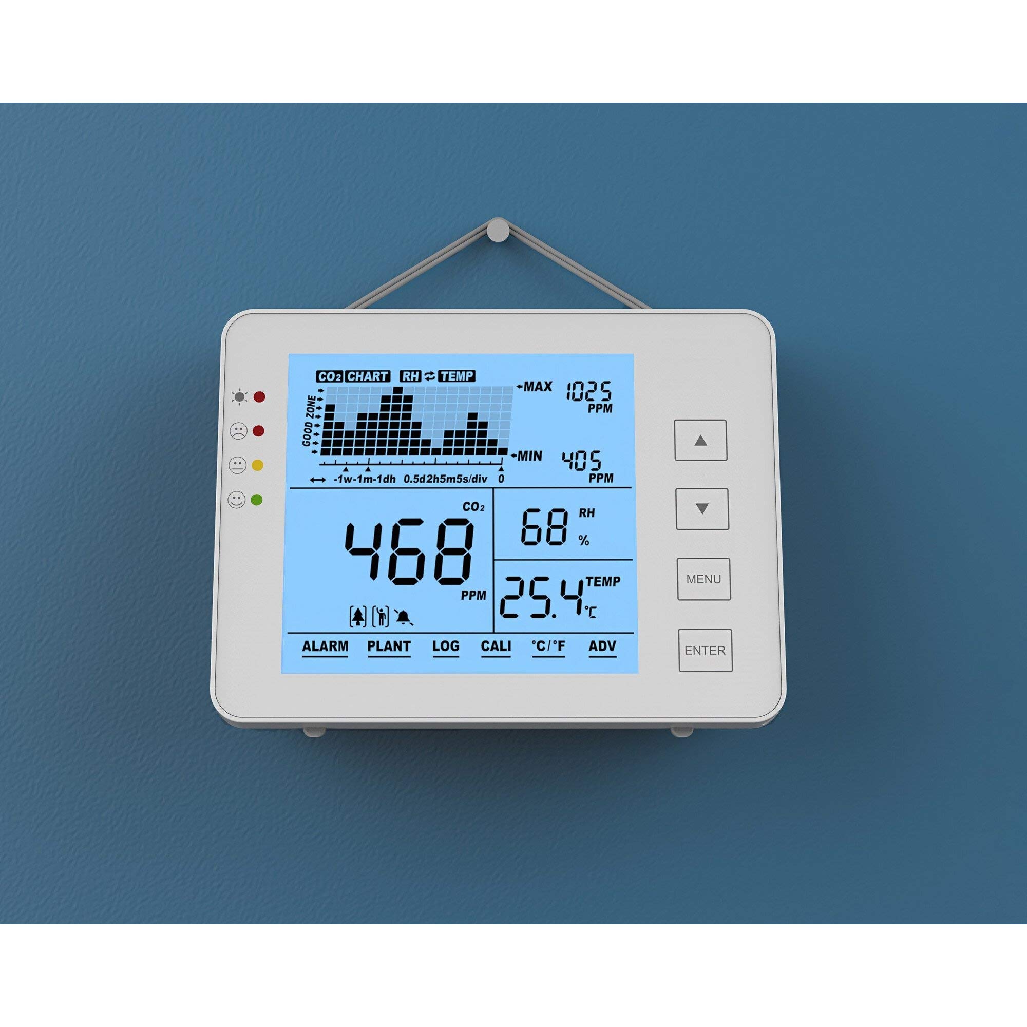 Seben 1200P W Medidor y monitor de CO2 con semáforo, alarma acústica, registrador de datos para la medición de la calidad del aire