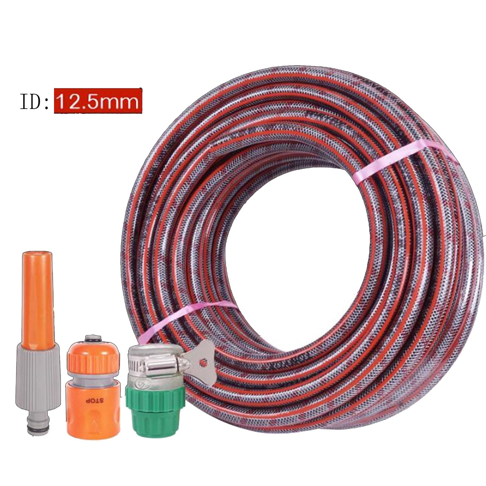Tuyau d'arrosage haute pression 1/2", enrouleur de tuyau d'arrosage en PVC renforcé anti-pliage, tuyau d'arrosage extérieur, tuyau d'arrosage à 3 couches avec ensemble de connecteurs (couleur : gris