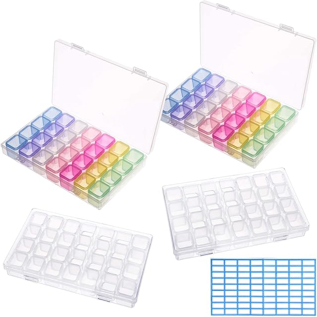 XINDA 4pcs 28 Grid Diamond Painting Box Clear Pearl Plastic Storage Organiser Diamond Embroidery Box Mini Portable Diamond Painting Box Bead Storage