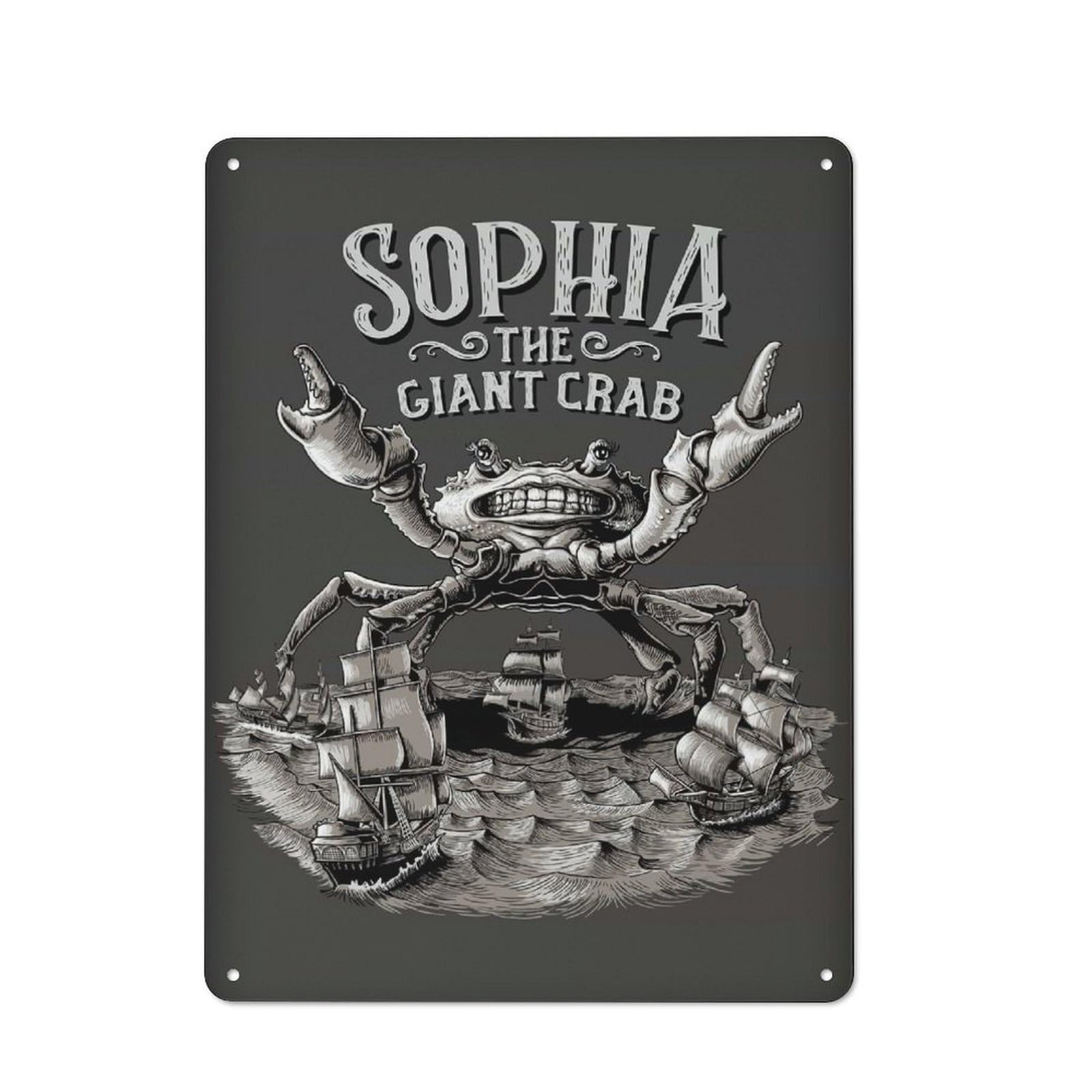 Junmoney Sophia The Crab Rustic Tin Wall Plaque 40X30cm For Garage Or Workshop, For Home Interiors, Feature Walls And Decorative Displays