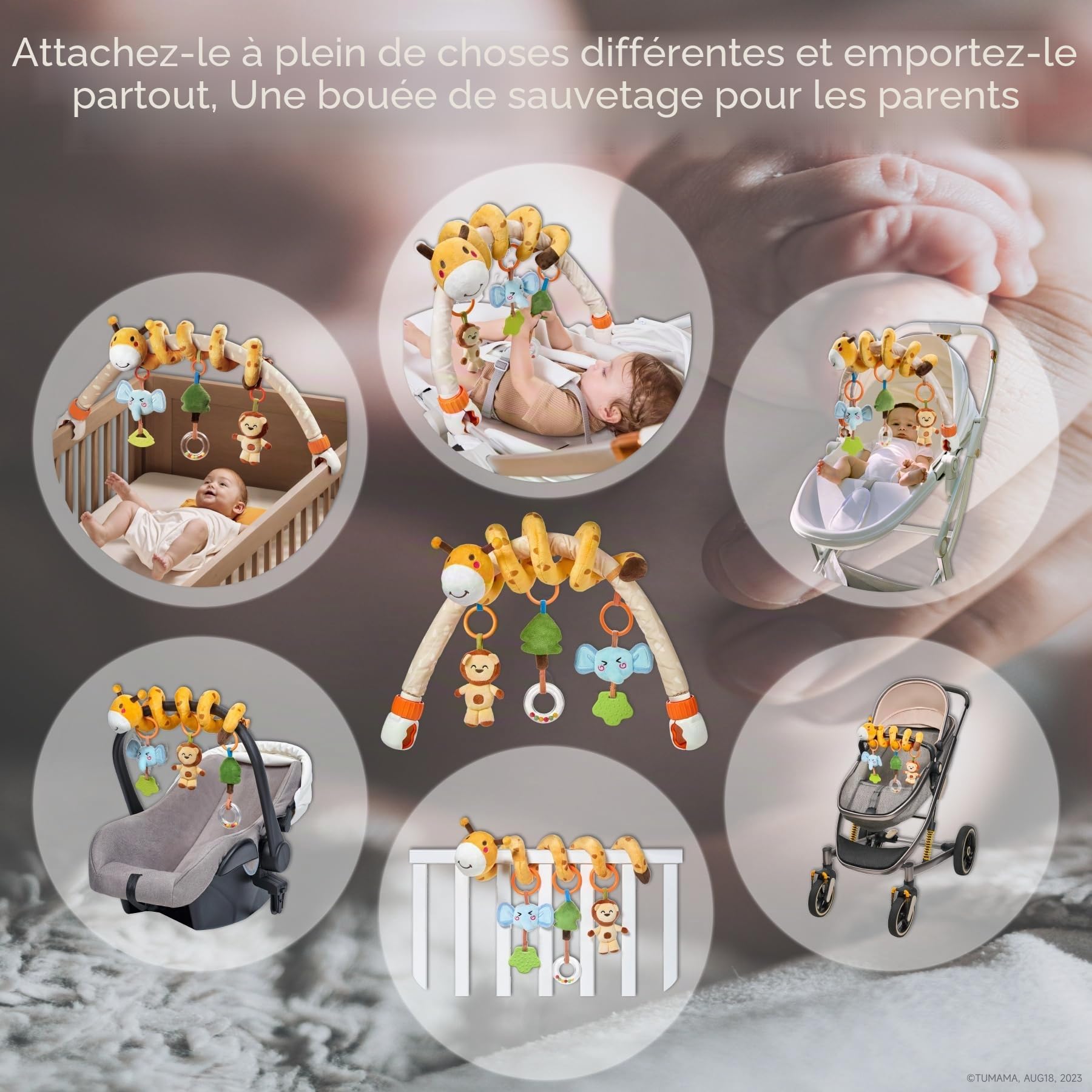 TUMAMA Kids Jouet Arche pour Poussette, Mobile Portable pour bassinette, siège Auto, Accessoires pour Berceau, Arche d'activité de Voyage pour bébés de 0 à 12 Mois.