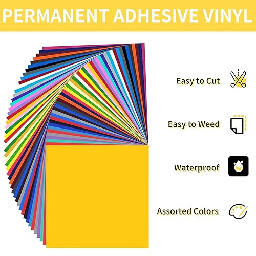 Vista 2 de Huaxing Paquete de 90 láminas de vinilo adhesivo permanente (12 x 12 pulgadas, brillante, mate, metálico) para la mayoría de máquinas de corte y 90