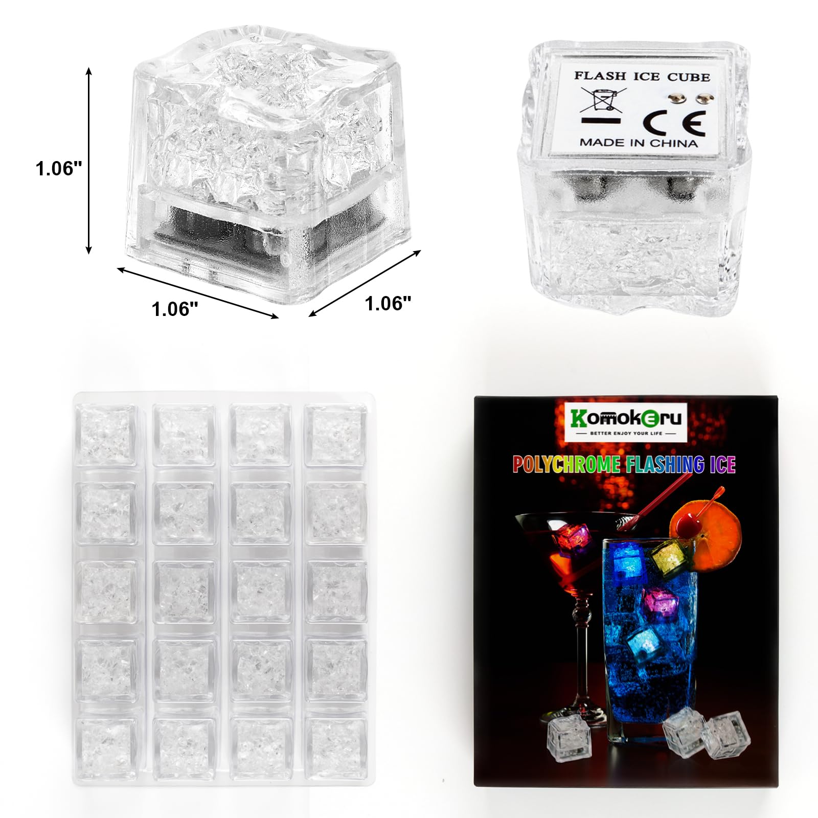 100 cubitos de hielo iluminados para bebidas, cubitos de hielo LED multicolor con luces cambiantes, IP67 impermeable y brillante, eleva tus bebidas para club, bar, fiesta, boda