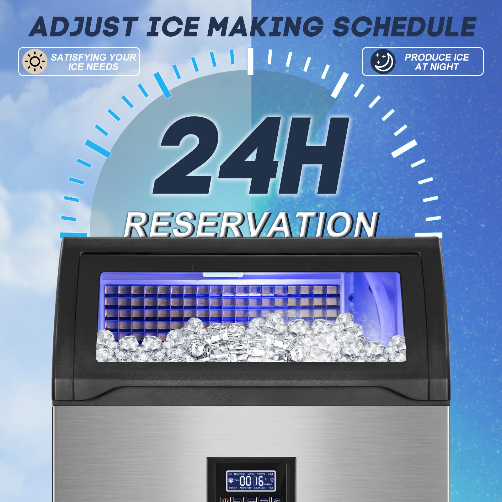 Commercial Ice Maker Machine 360lbs/24h With 80lbs Storage Bin, 126pcs Ice Cubes Ice Machine Stainless Steel Undercounter/Freestanding Ice Maker For Home Bar Outdoor, Self Cleaning on Fridge.com - View 6