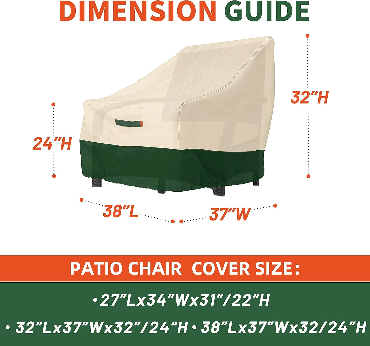 VINPATIO Waterproof Patio Chair Cover, Outdoor Chair Cover, Heavy Duty 600D Oxford Fabric Lawn Patio Lounge Chair Covers with Air Vents Hem Tightened, 38" Lx37 W x32 H-1 Pack : Patio, Lawn & Garden