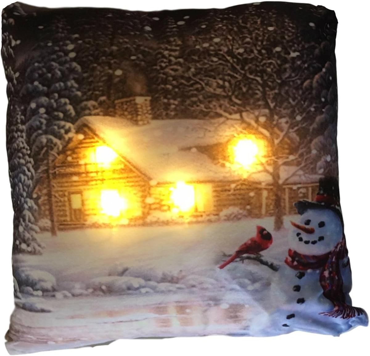 Christmas Throw Pillow, Light LED Photoreal Printed Cushion with LED Light Inside and Removable Shell With Zipper, Multiple Designs, 17 x 17 (SNOWMAN)