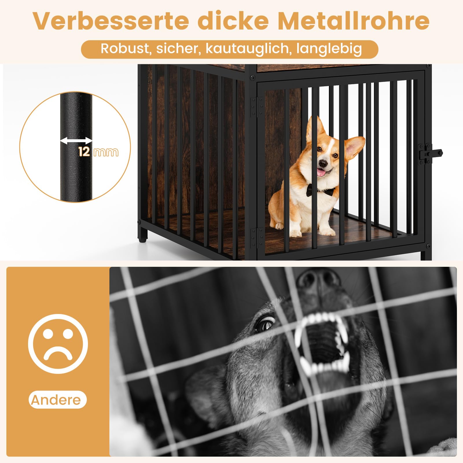 GOPLUS Hundekäfig Möbel, 60 cm Hundebox für zuhause, Hundehütte Metal für Haustiere mit Ladestation, abschließbare Tür, Indoor-Haus für kleine und mittelgroße Hunde, für Schlafzimmer & Badezimmer