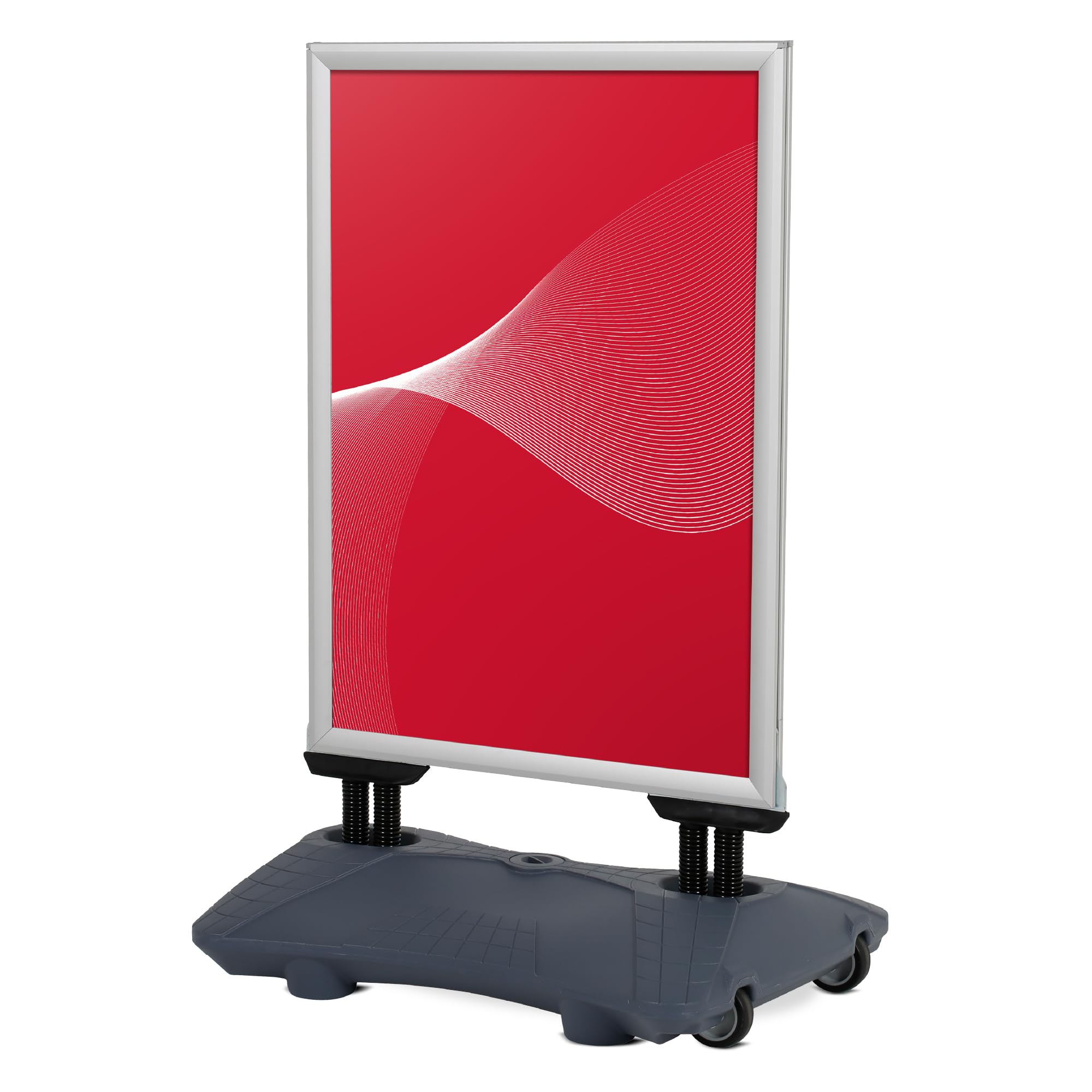 Présentoir publicitaire extérieur avec base rechargeable et roues | Support pour affiche avec cadre d'ouverture click | Idéal pour la publicité dans les rues et les commerces | A1 | Gris