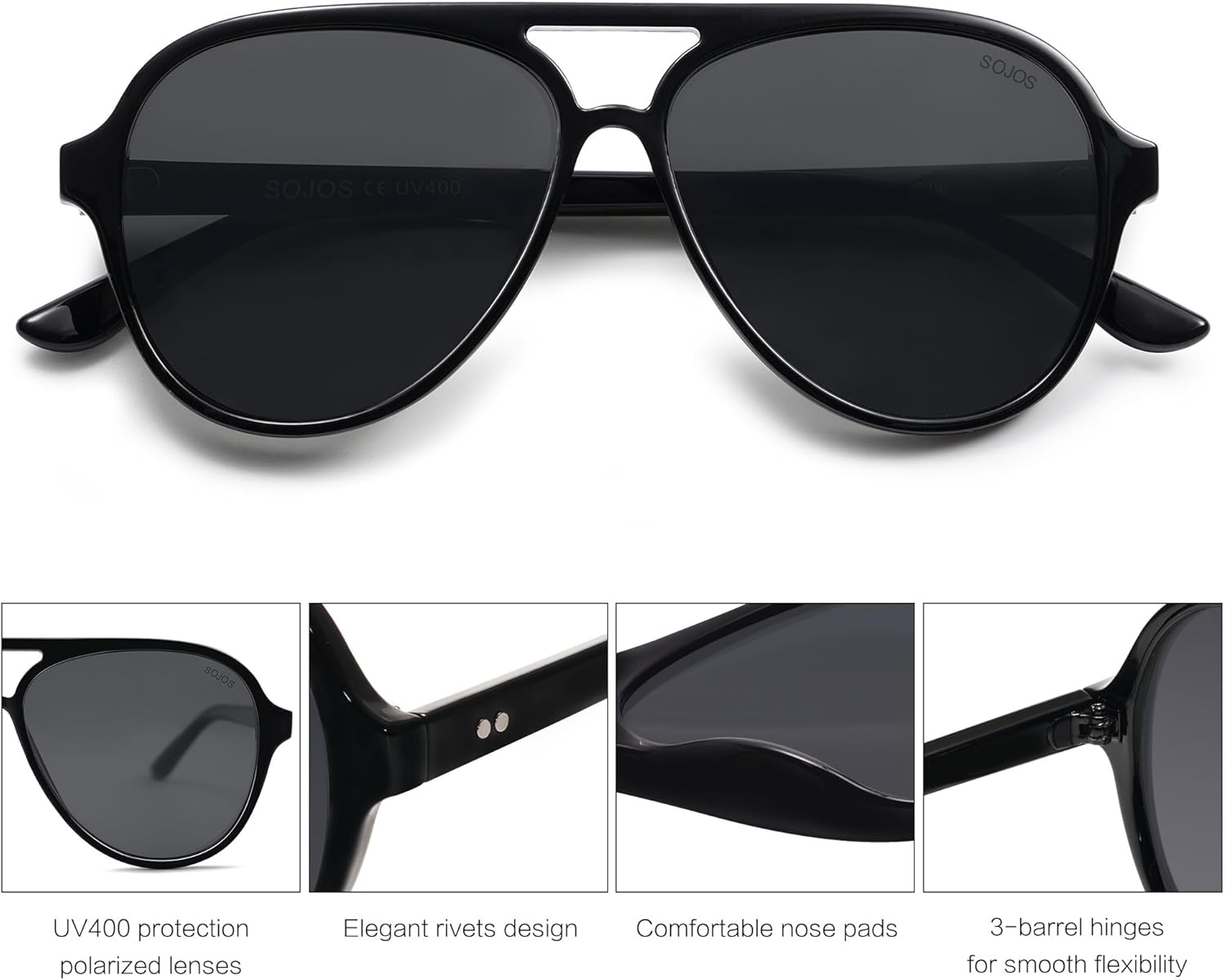SOJOS Classic Polarized Aviator Sunglasses for Women Men, Retro Trendy Aviators Shades SJ2201 - Image 4