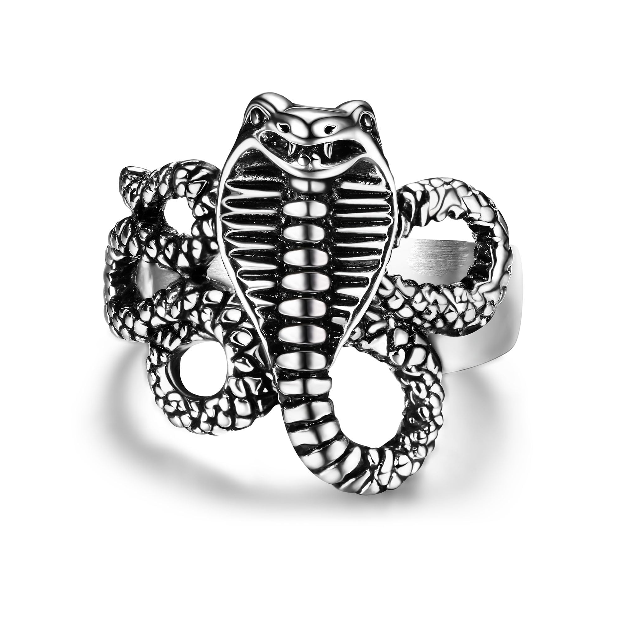 JeryWe Plata Goth Punk Anillos Set para Hombres Mujeres Unisex Serpiente Anillo de Acero Inoxidable Gothic Cool Declaración Anillo Retro Serpiente Anillos Y2K Accesorios Tamaño 14-27