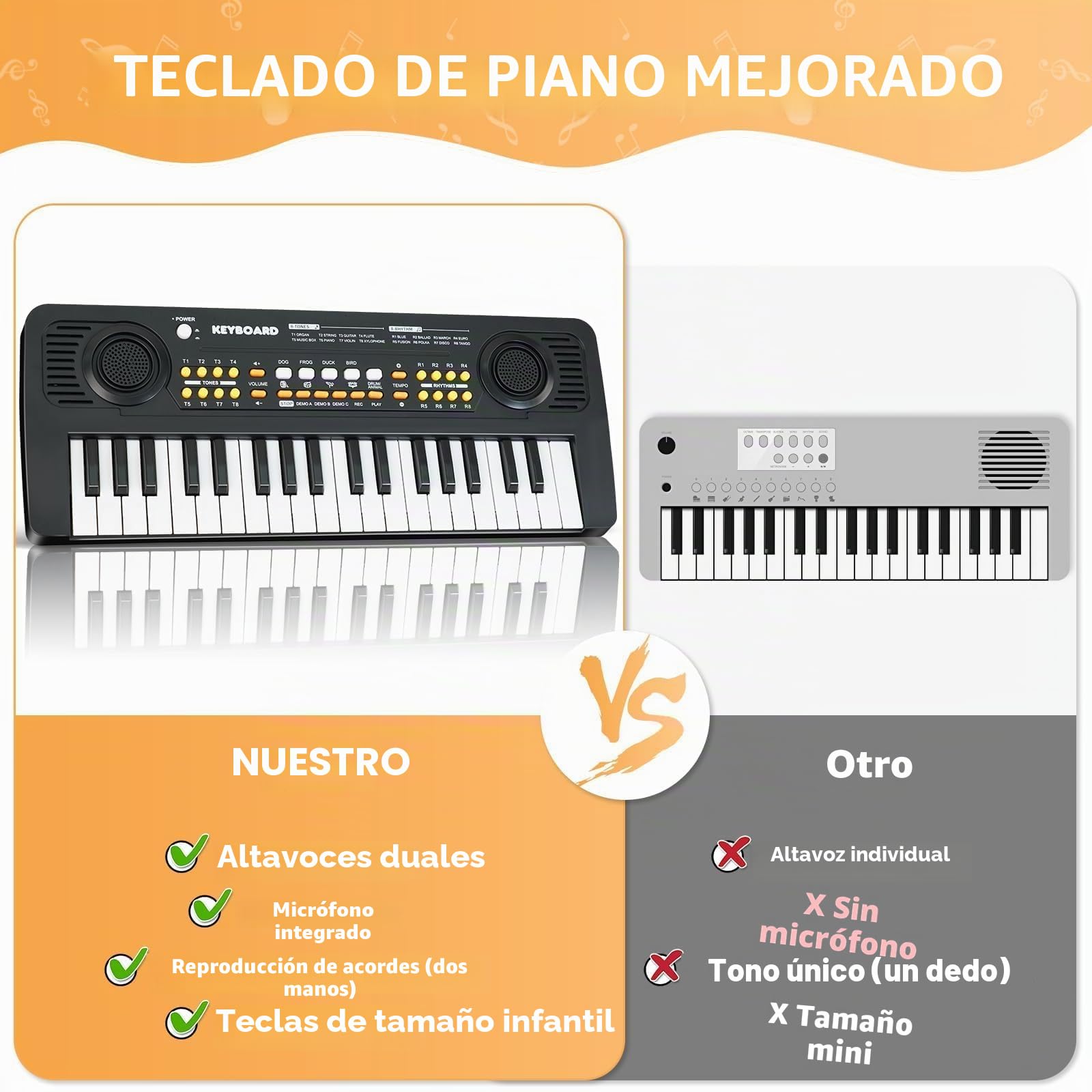 Infantil Piano Teclado 37 Teclas con Microfono Portátil Juguete Musical, Regalos Navidad Cumpleaños para 3 4 5 6 7 Años Principiante Niños y Niñas, Negro