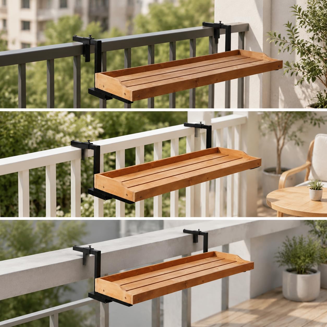 Fioriera Sospesa Balcone Legno Moderna, non pieghevole | Superficie liscia, , Spazio sul davanzale, Per hobbisti del fai-da-te