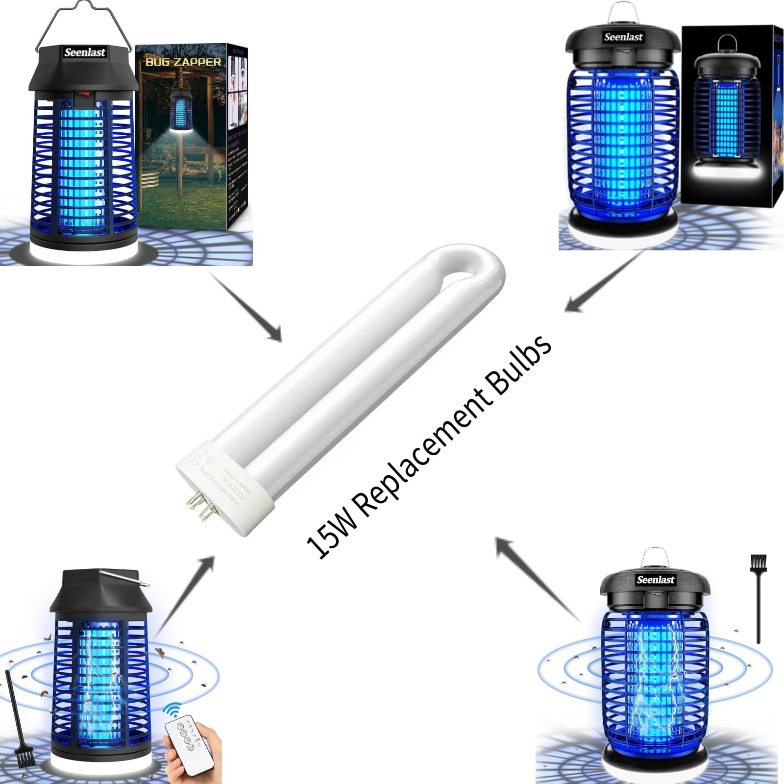 seenlast 15W Lámparas de Repuesto para Lampara Antimosquitos/Mata Mosquitos electrico, 4200v Lámparas UV de 7.48 Inch para atraer Moscas e Insectos(1PCS)