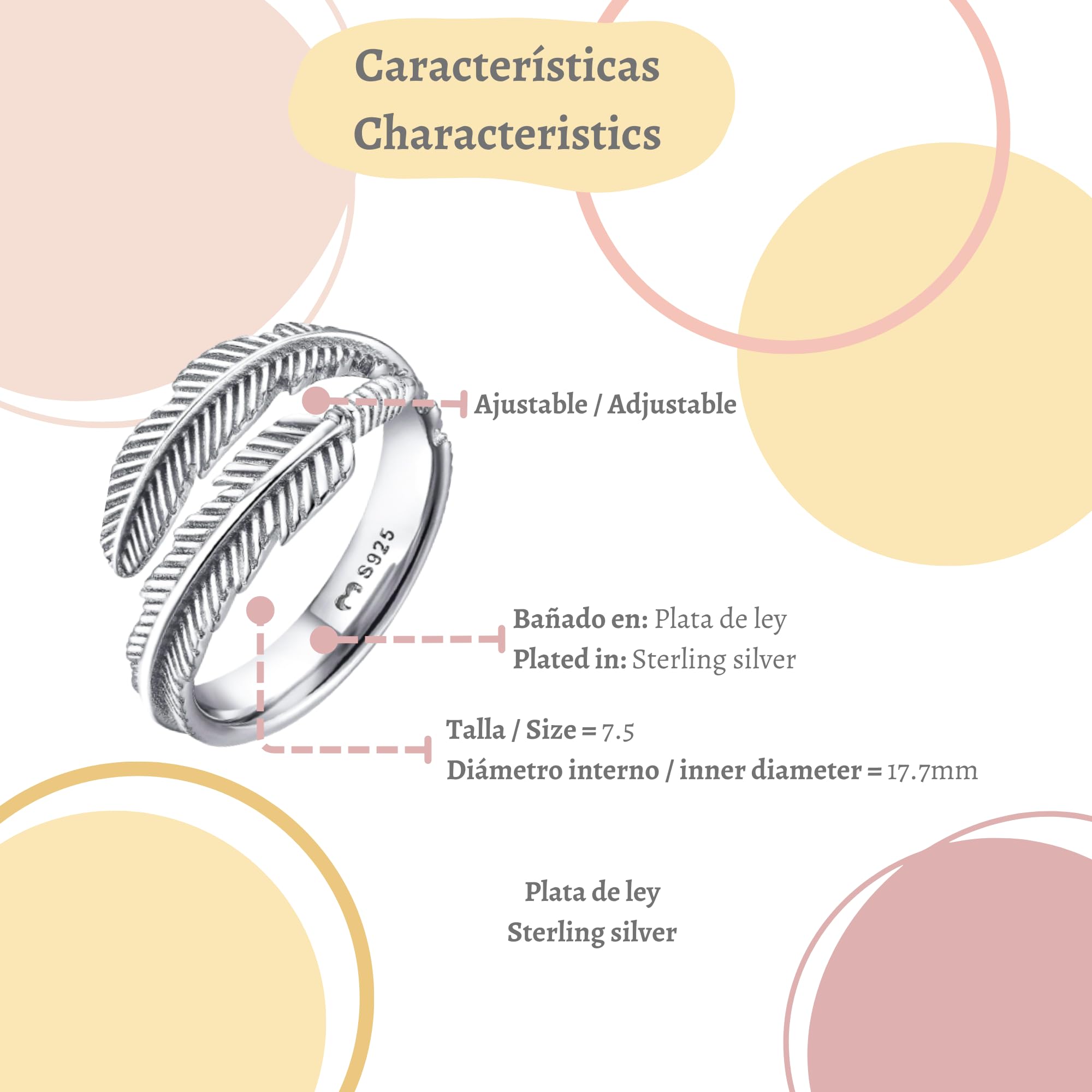 Anillos de mujer en plata de ley diseñado por una larga pluma. Anillo plata mujer con acabado plateado o dorado. Joyería mujer ideal para parejas, regalo para madres, amigas... Anillos para parejas