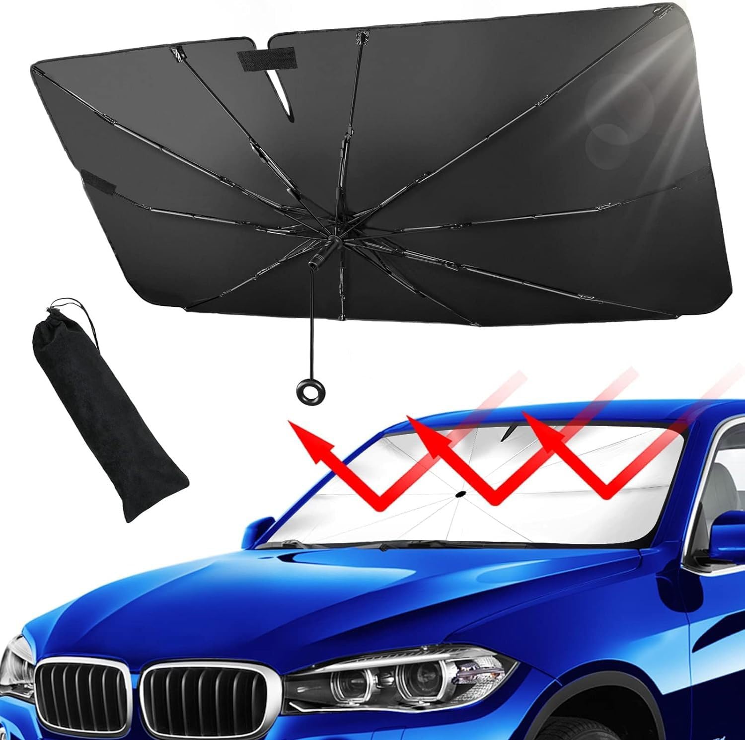 Auto Sonnenschutz Regenschirm für VW T6/T6.1/ T6 California, Faltbarer Windschutzscheibe Sonnenschutz UV-Schutz Reflektor mit Flexiblem Biegbarem Griff,L