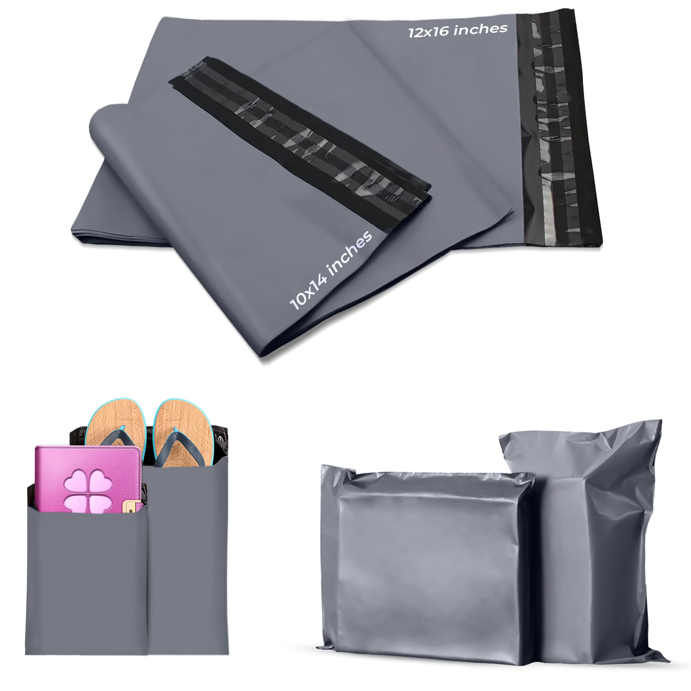 G4GOODS® 100 Mixed Grey Mailing Bags (10"x14" & 12"x16") 50 Each - Medium Parcel Bags That Safely Ship Your Valuables with Confidence - Ideal Grey Mailing Bag for Shipping and Mailing