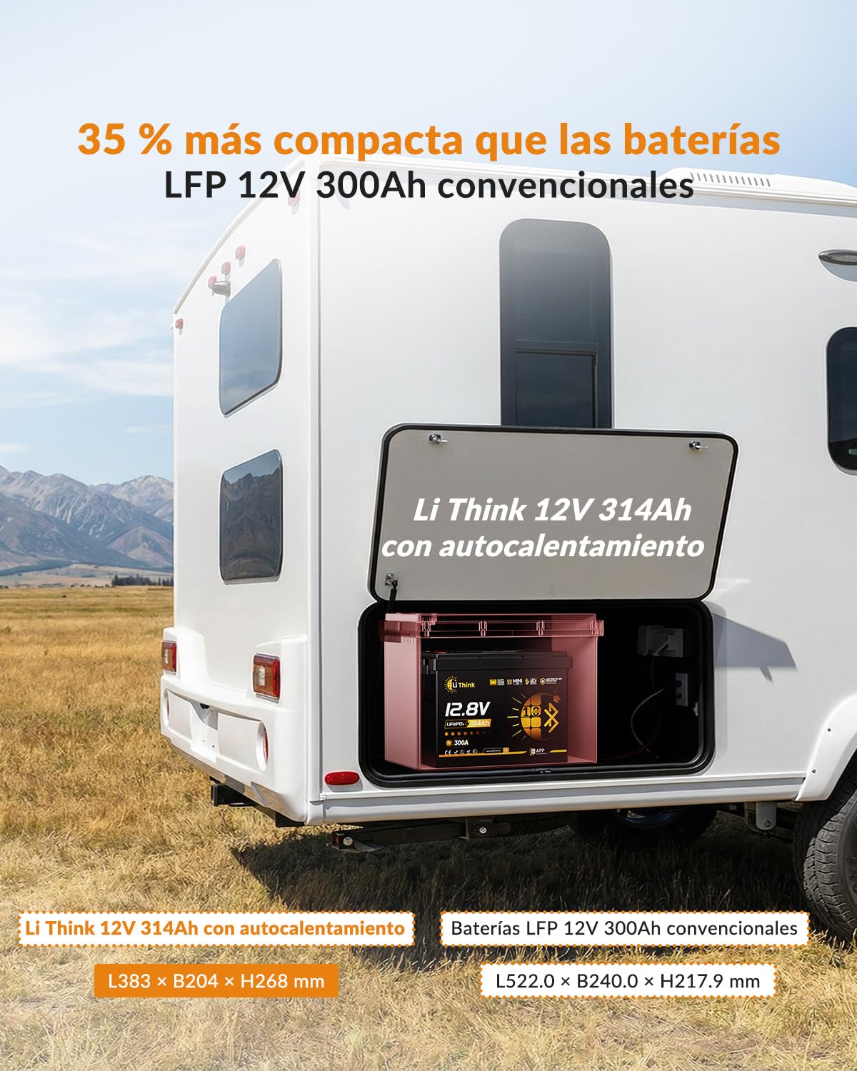 Bateria LiFePO4 12 V 314 Ah, Bateria Solar de con Bluetooth, ECE R10 Certificado Batería Litio con integrado 300 A BMS, Celdas EVE MB31, Capacidad Real de 330 Ah. Para Casas de Motor CB/IEC 62619