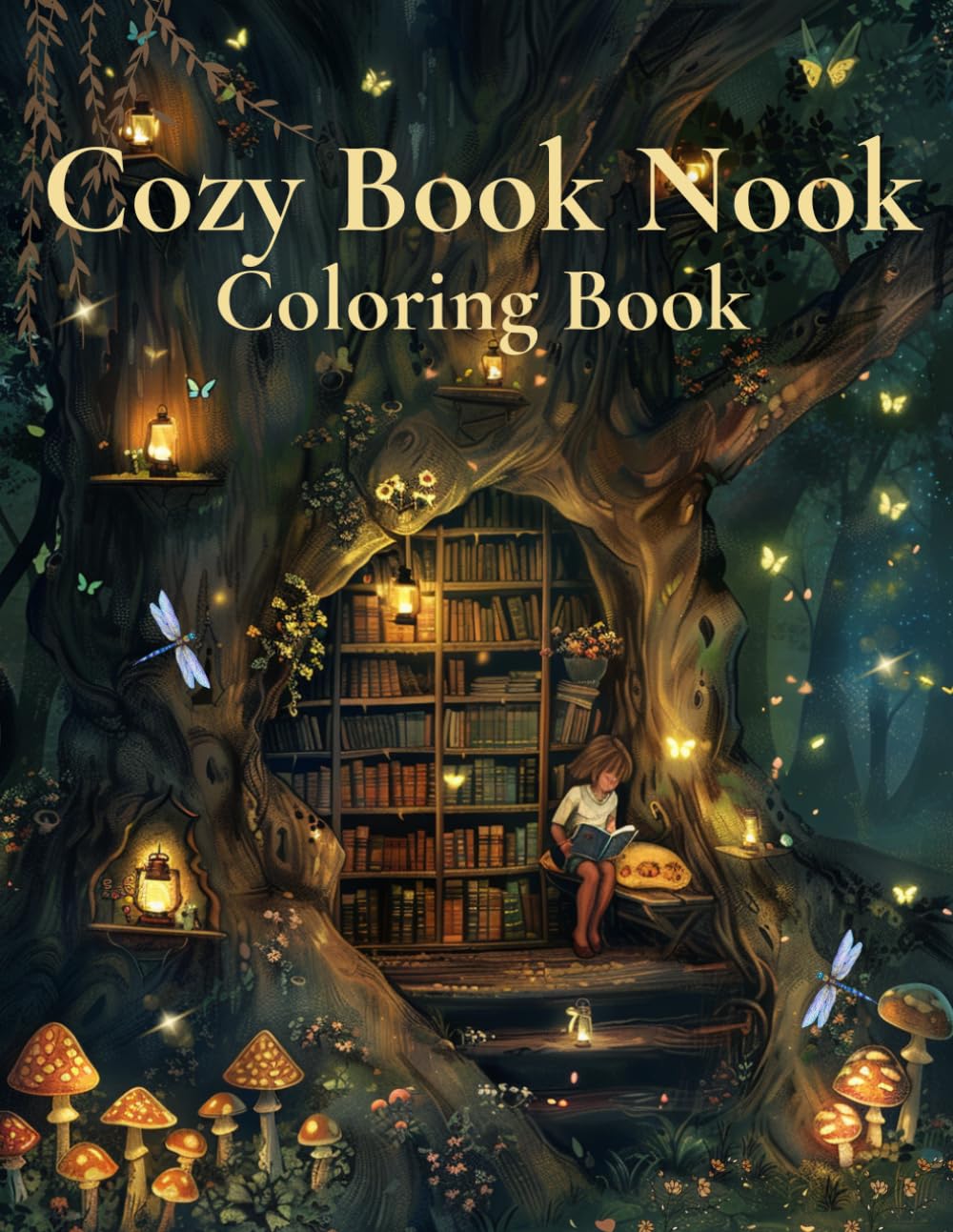 Cozy Book Nook Coloring Book for Adults: 50 Magical Reading Nooks, Enchanted Libraries, Cozy Treehouses, Woodland Bookshops, Bookshelves, Lanterns and Relaxing Fantasy Scenes for Book Lovers