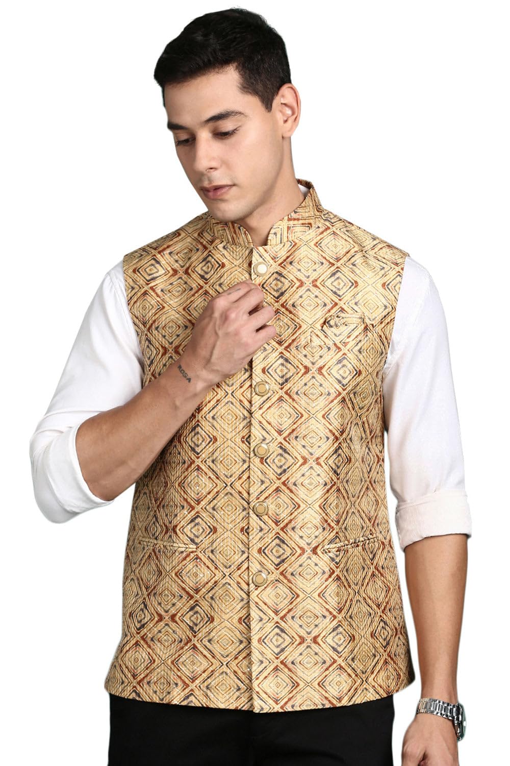 showoffff Men's Embroidered Mustard Slim Fit Nehru Jacket-GE-1611_Mustard-picture-21
