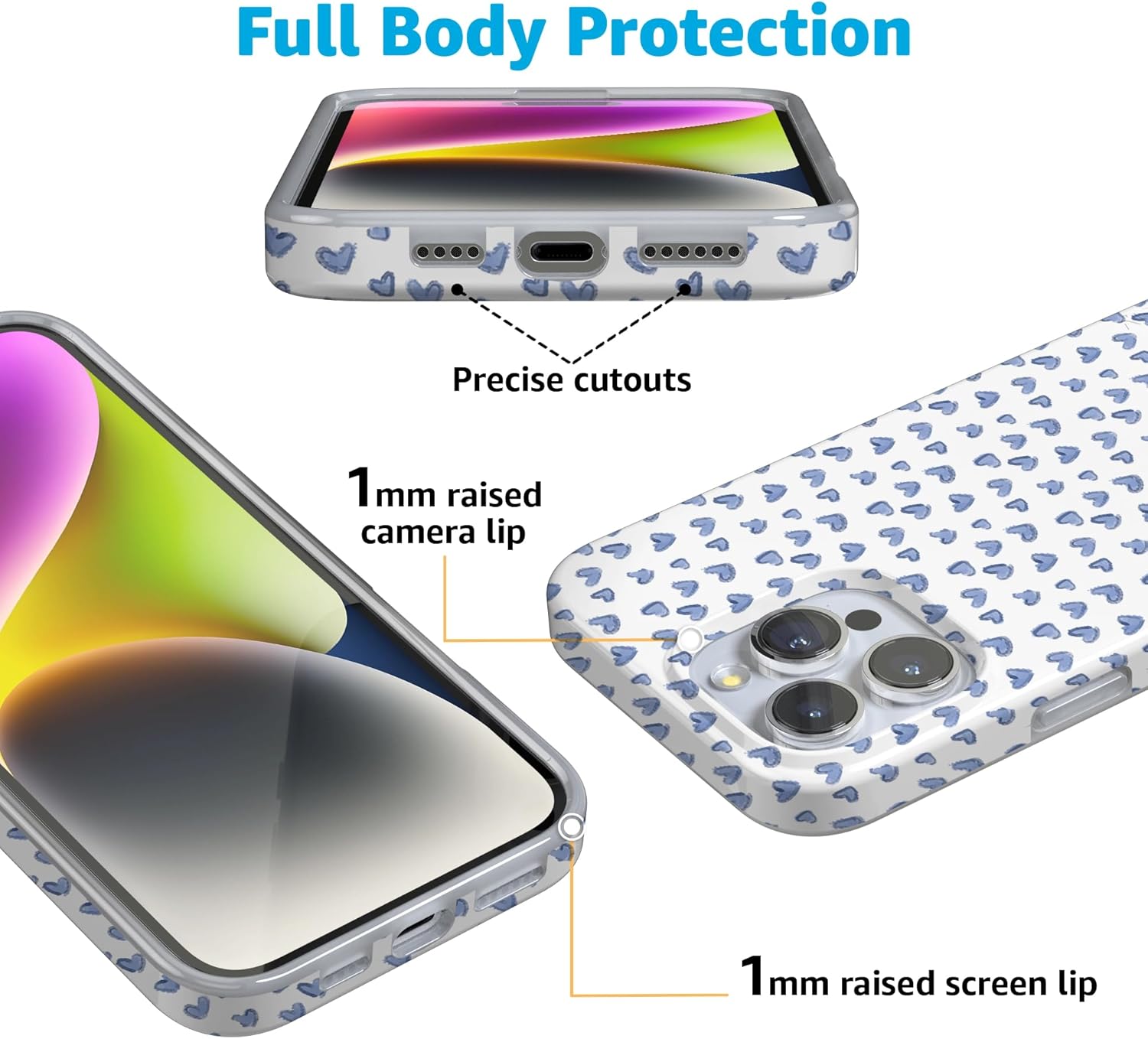 Casely iPhone 16 Pro Max Case | Lovebug | Blue Hearts | Compatible with MagSafe | Classic Ultra Slim Design
