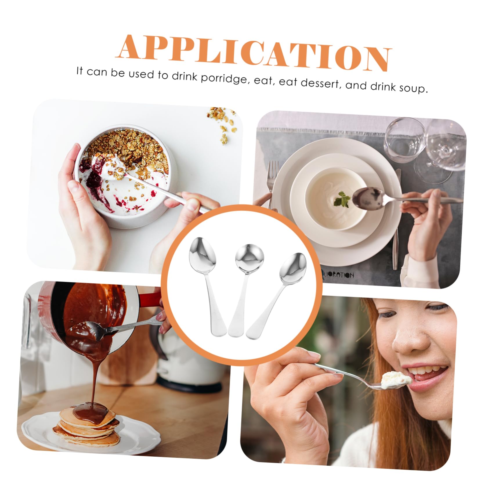 Cabilock 6Pcs Stainless Steel Soup Spoon and Household Food Spoons for Cooking and Serving Classic Design for Home and Restaurant Use