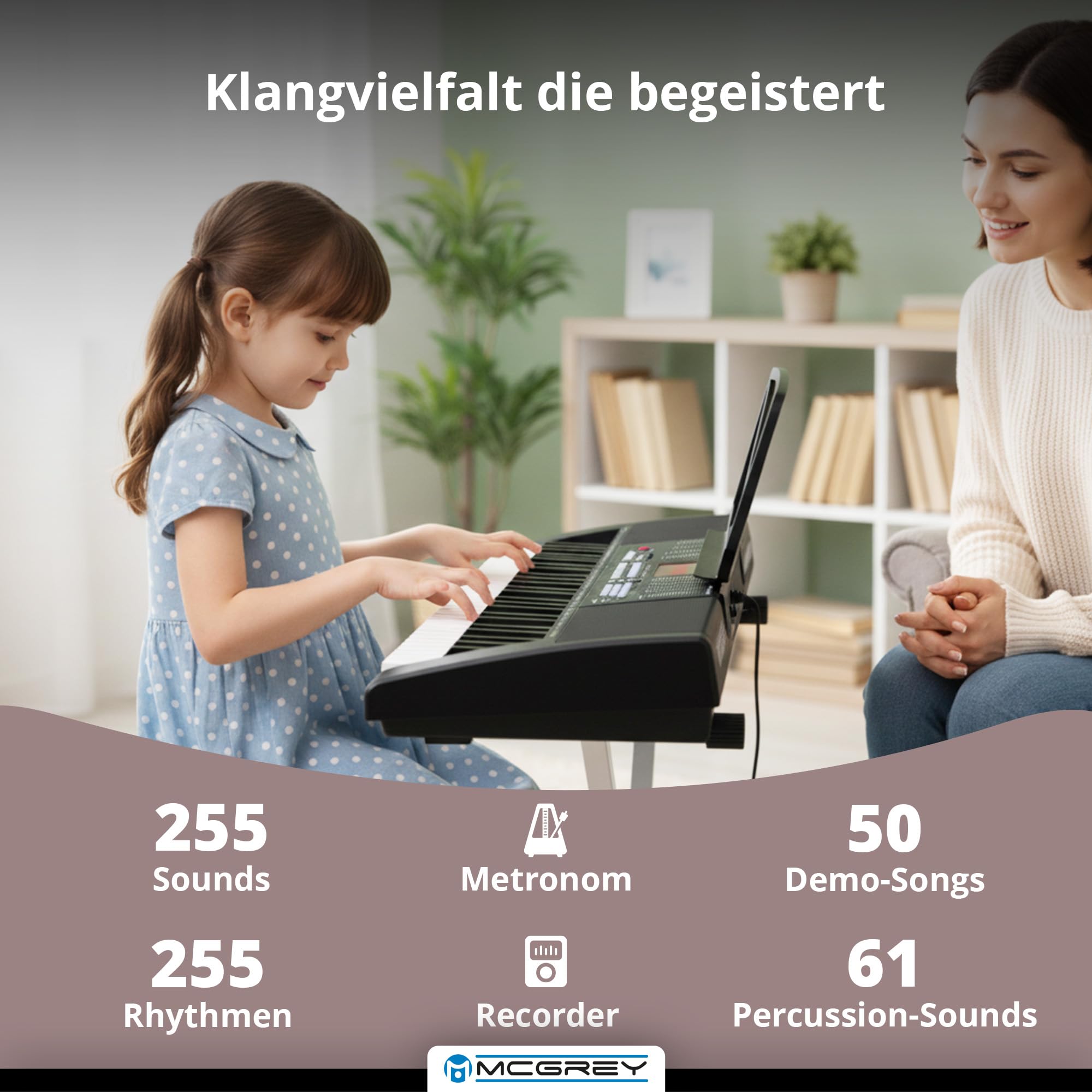 McGrey LK-6120-MIC Keyboard Taschen Set Schwarz - Einsteiger-Keyboard mit 61 Leuchttasten - 255 Sounds und 255 Rhythmen - 50 Demo Songs - Inklusive Mikrofon - Spar-Set inkl. Keyboardtasche