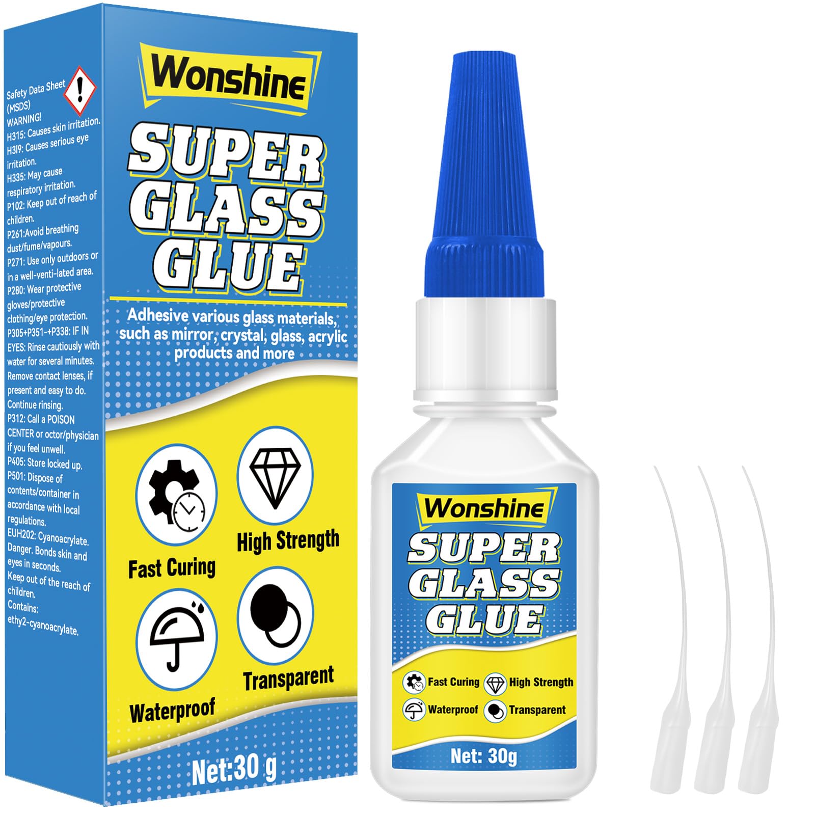 Glass Glue 30 g, Clear Superglue for Glass, Acrylic, Pottery, Mirrors, Jewelry and Crafts, with Anti-Clog Cap, Waterproof, Heat-Resistant (Clear7, Glass Glue)