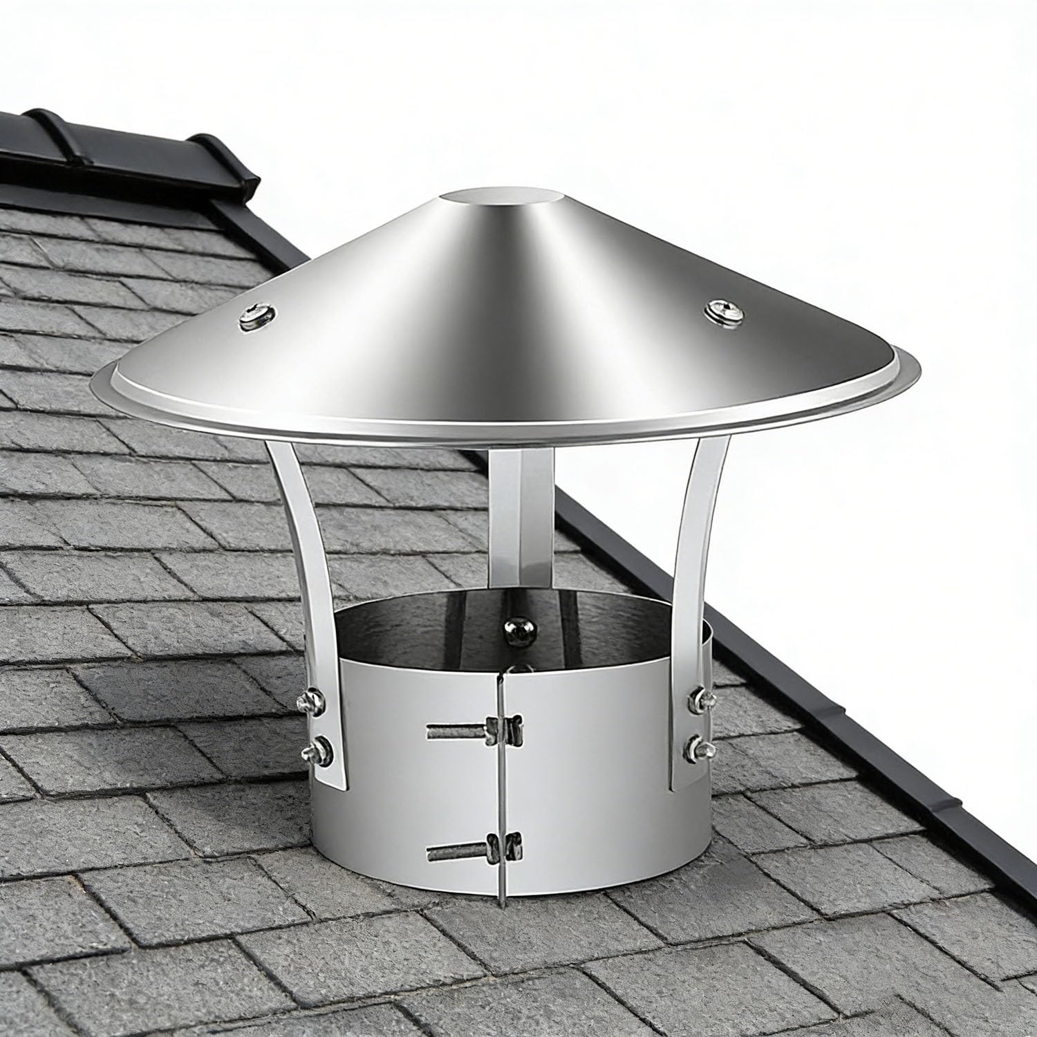 PFXNGMS Chimney Cap 75 90 100 110 125 130 140mm Bird Guard Cover Stove Pipe Caps, 201 Stainless Steel Chimney Terminal Log Burner Cowl Anti Downdraught Vent Covers, Easy Installation(110mm)