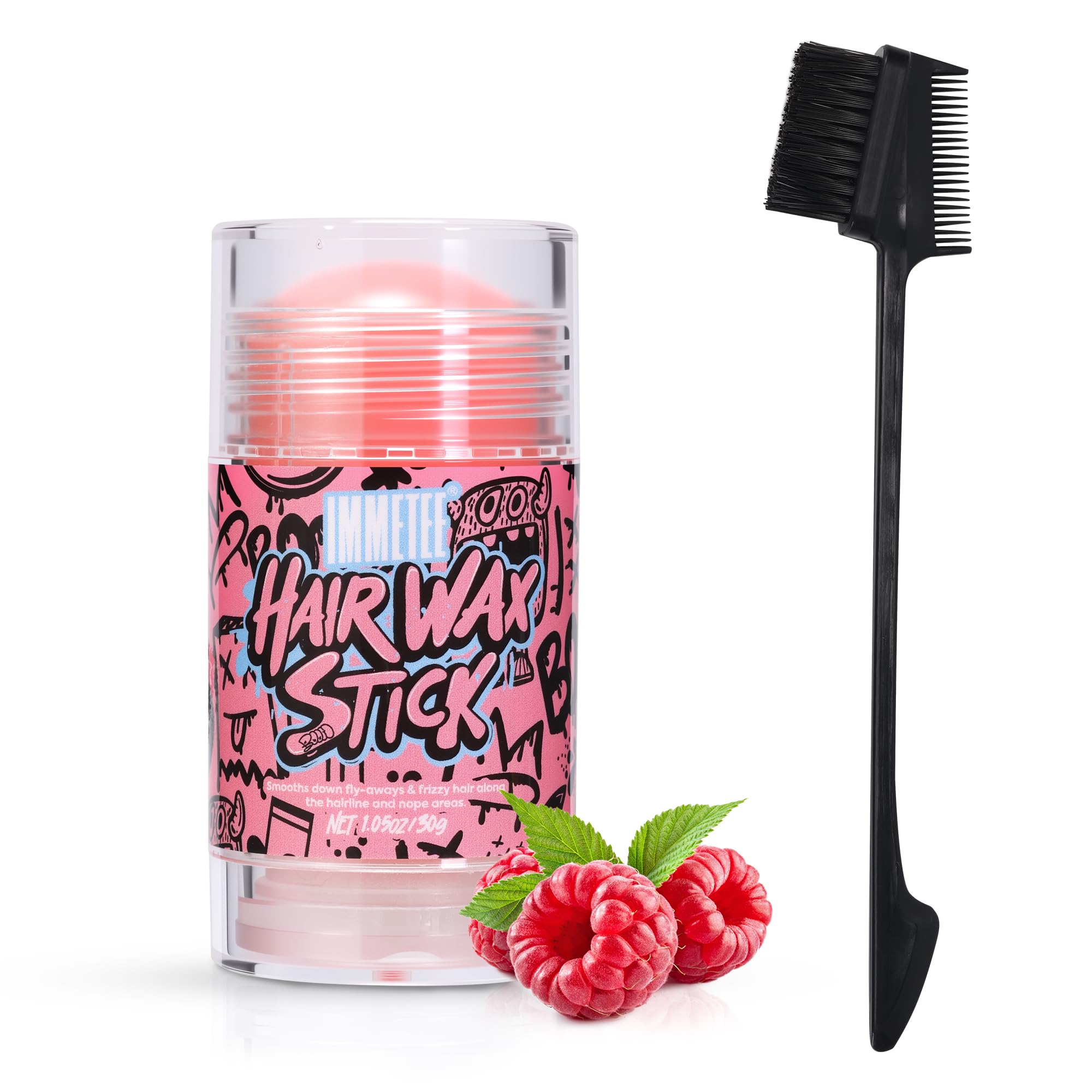 immetee Barra de Cera para el Cabello Mujer - Control Antifrizz y Mechas Sueltas - No Grasa, Sin Residuos, Fijador para Peinados, Pelucas y Control de Contorno, 1.05oz/30g (Frambuesa)