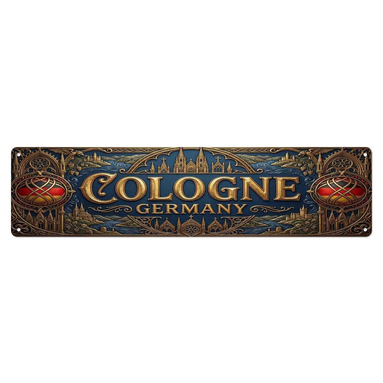 Cmhok Vintage Style Vintage Cologne Germany Flag Pattern Metal Tin Sign Wall Decor For Cafe, Club, Garden Metal Poster 4X16inch