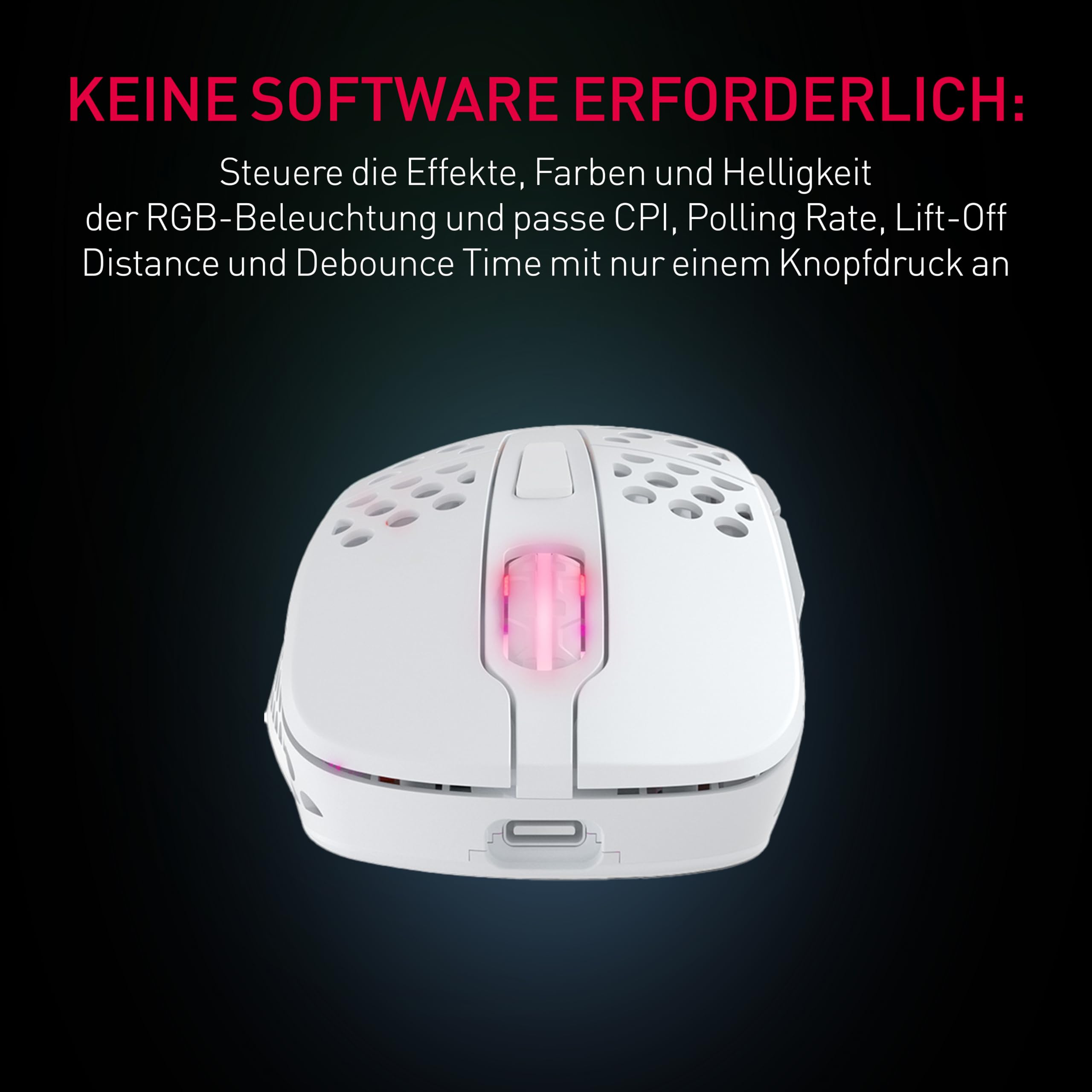Xtrfy M4 Kabellose ultraleichte Gaming-Maus, RGB, verstellbare Form, 2,4 GHz, verzögerungsfrei, kabellos, 75 Stunden Akkulaufzeit, Weiß, M4W-RGB-White
