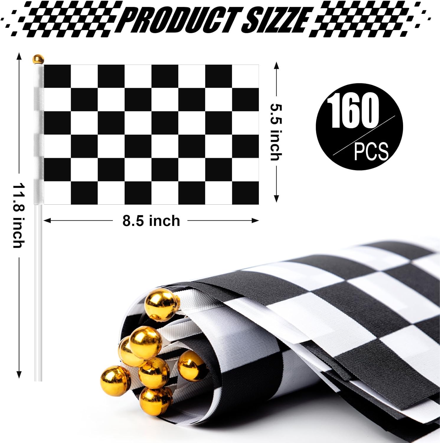 Checkered Flag, 160Pcs Black and White Racing Stick Flag Small Mini Hand Held Race Car Flags Party Decorations