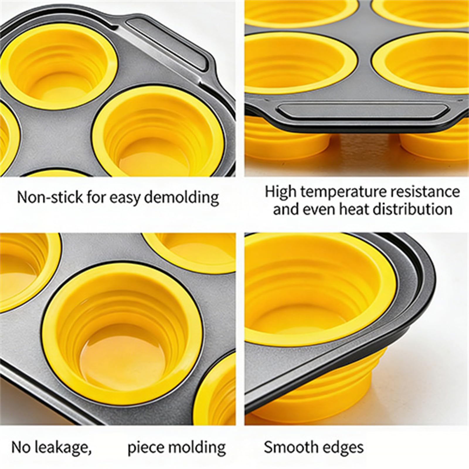 Stampo in silicone per muffin, con meccanismo a pressione e rilascio, riutilizzabile, antiaderente, per casa, cucina e feste (giallo + rosso)