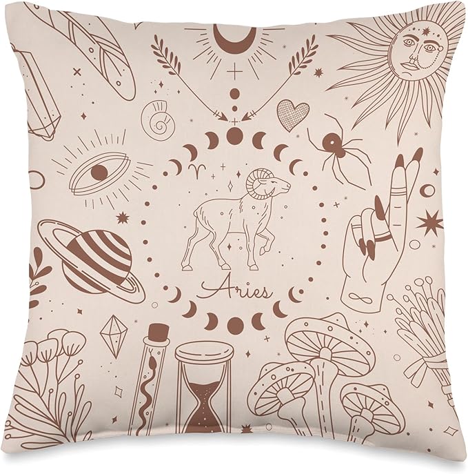 Galaxy Moon Phases Celestial Aesthetic Zodiac Sign Aries Throw Pillow