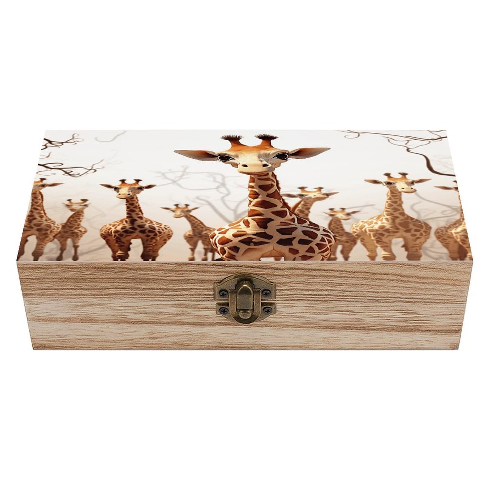 VstaDank Cute Cartoon Funny Giraffes Wooden Storage Box Wooden Keepsake Box with Hinged Lid Exquisite Solid Wood Decorative Jewelry Case Memory Box for Jewelry Photos Letters Crafts Trinkets