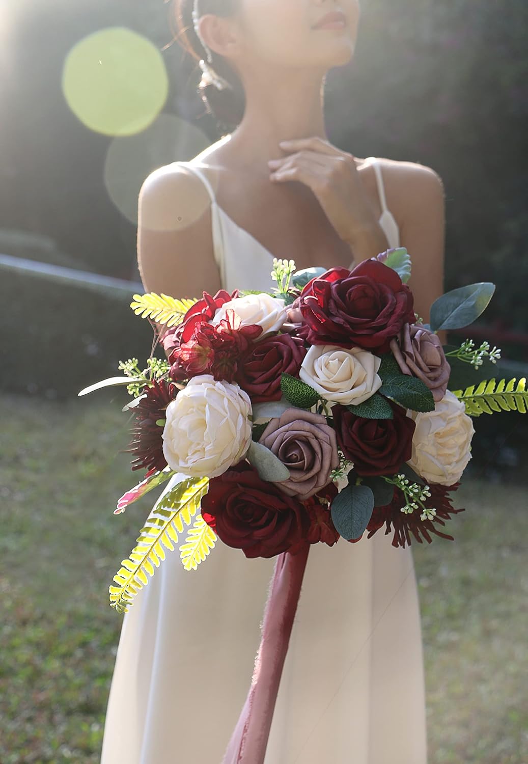 ponatia Burgundy Artificial Flowers, Wedding Flowers Combo for DIY Wedding Bouquets Centerpieces Arrangements Party Baby Shower Home Decorations (Dusty Rose & Cream)