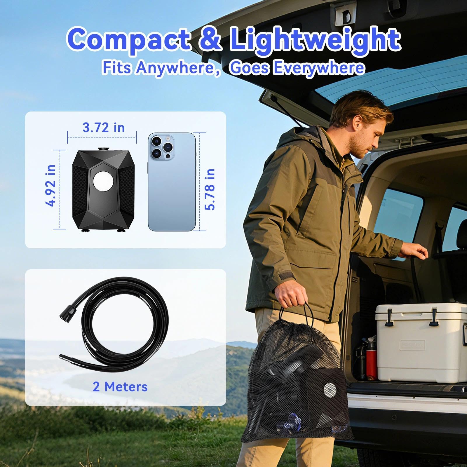 Doccia da Campeggio,6000 mAh Doccia Portatile Ricaricabile,Con luce notturna，Doccia Campeggio,con Doccia Filtrabile, Display Intelligente a LED,Doccia Esterna per Campeggio, Escursionismo, Auto