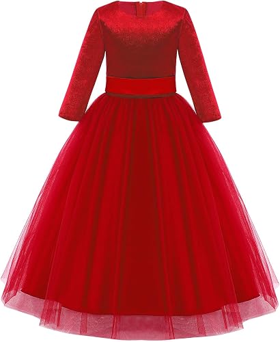 Flower Girls Vintage 3/4 Sleeves Wedding Bridesmaid Velvet Dress First Communion