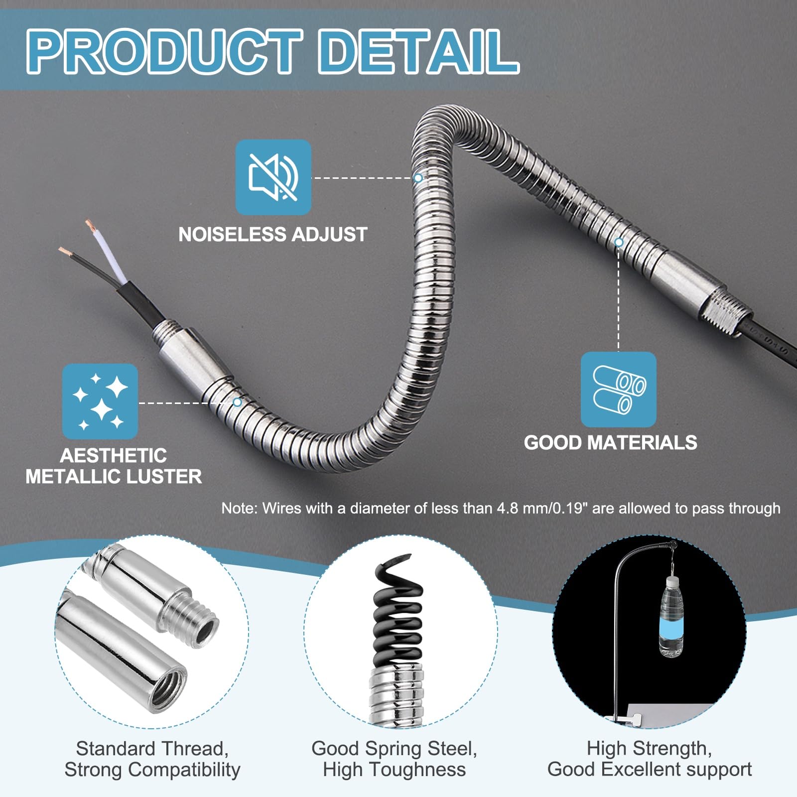 PATIKIL 2Pcs 12" Gooseneck Tube, 3/8" Male to Female Thread Heavy Duty Metal Universal Microphone Flexible Gooseneck Hose Arm Extension Tube for Action Camera Mic/Phone Holder, Chrome - Image 3