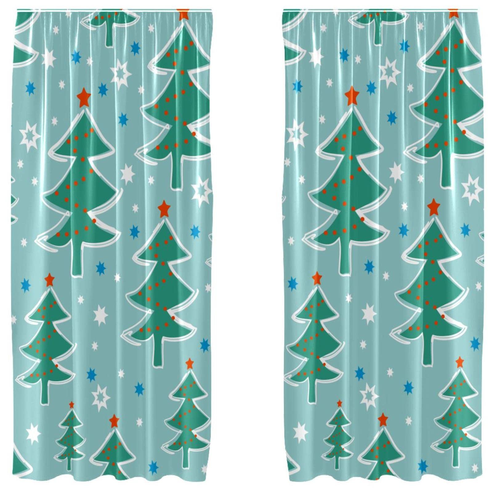 Rideaux de Noël sapins 139,7x213,4cm | Lot de 2 voilages de fenêtre blancs d'hiver