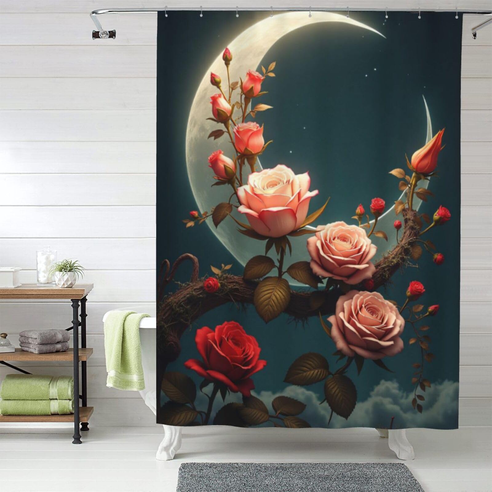 Rideaux de douche en tissu opaque 152x182 rideau chambre ferme motif lune rose #867