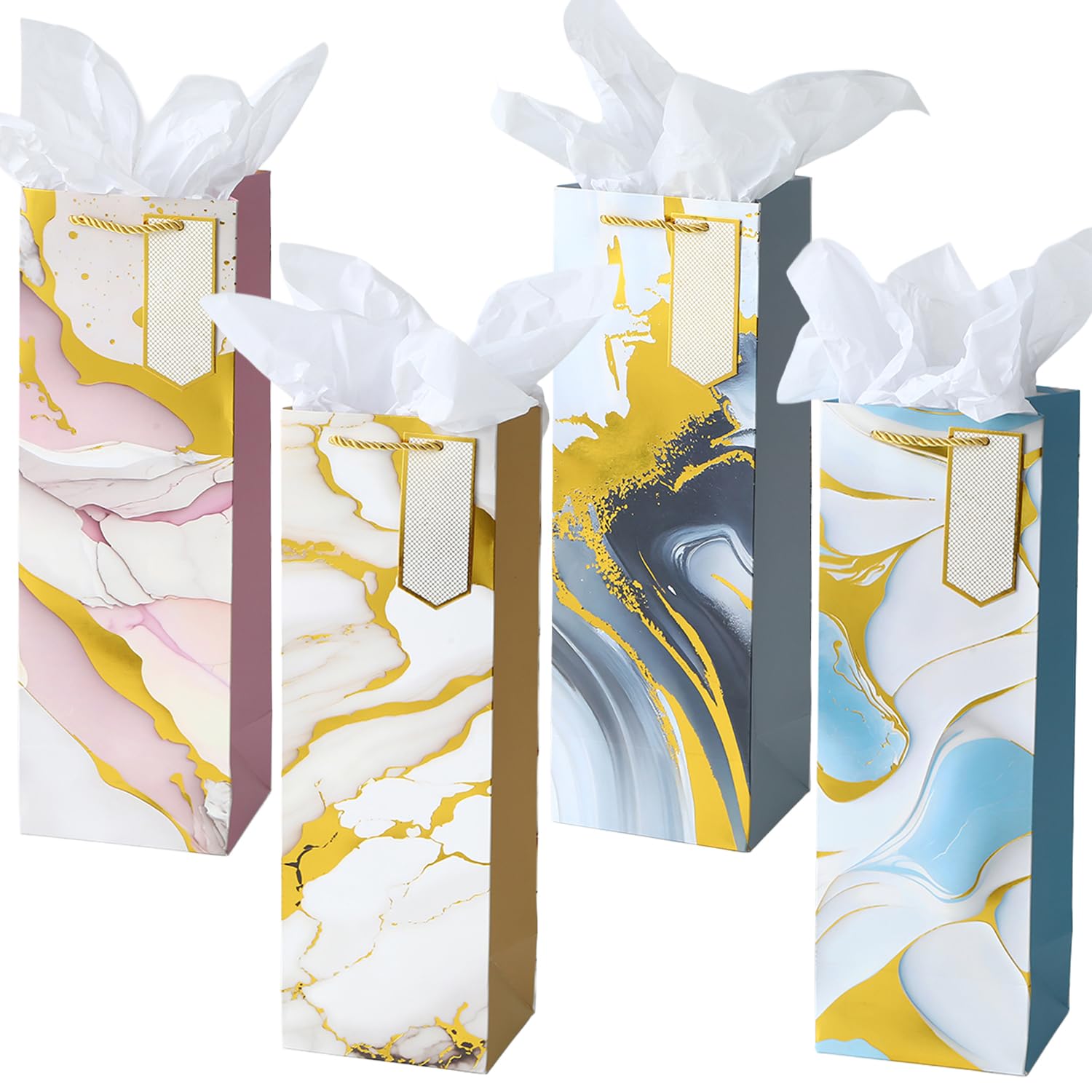 12 Pcs Wine Gift Bag,Paper Bottle Gift Bags with Tissue Paper & Greeting Cards for Father's Day,Mother's Day, Family Friends Birthday Weddings Anniversaries Christmas Thanksgiving Small Business...