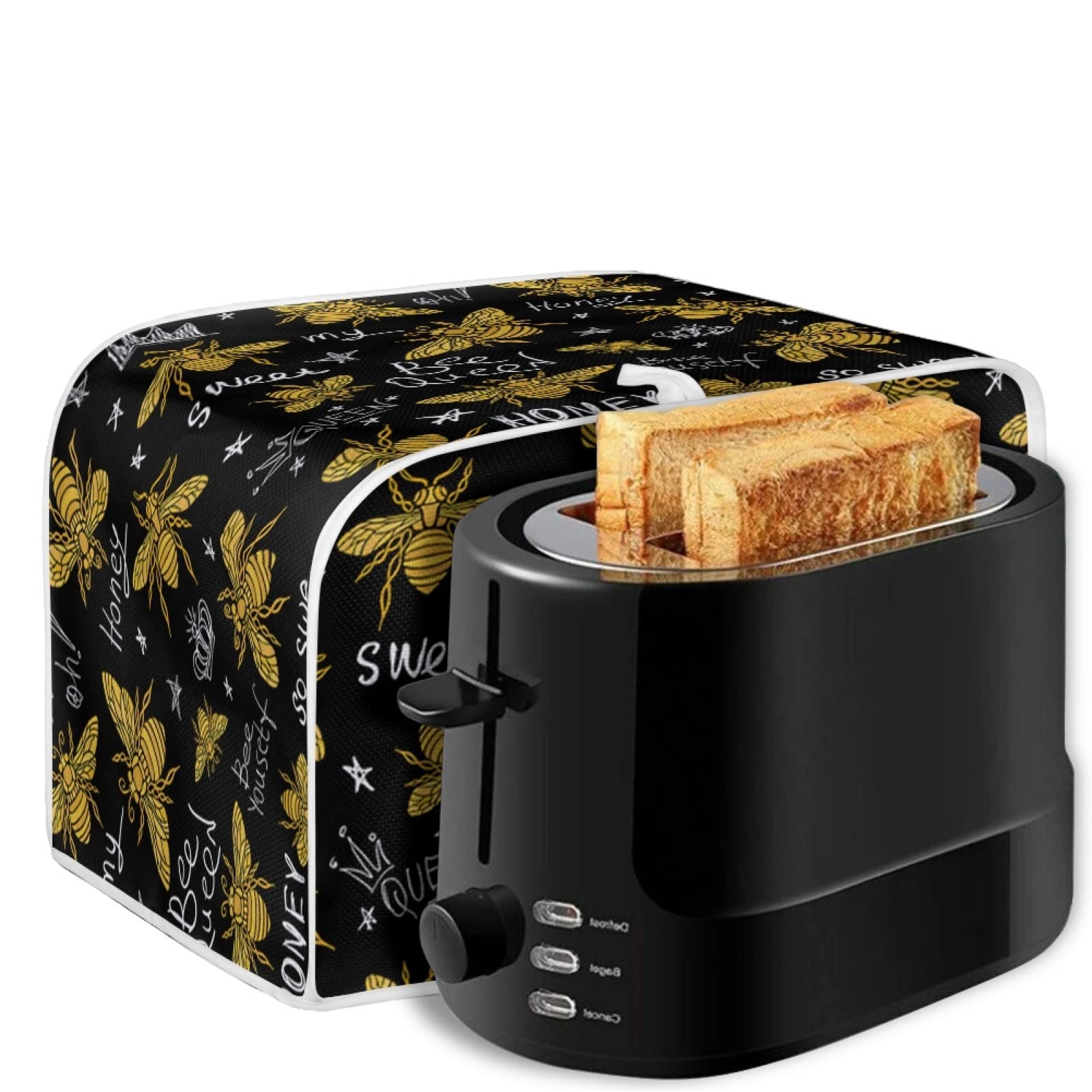 Poceacles Daisy Bees Designs Black Toaster Cover For Kitchen Office, 4 Slice Toaster Cover Appliance Cover Toaster Dust & Fingerprint Protection Machine Washable, M