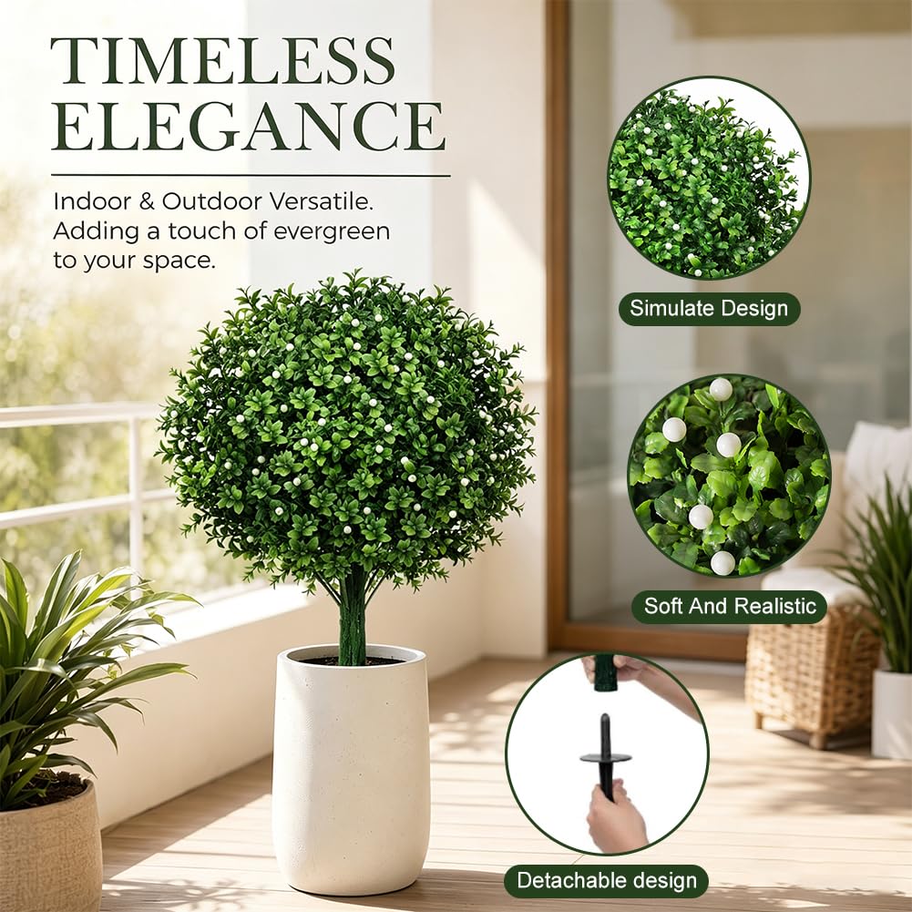 2er-Set Künstliche Buchsbaumkugel 60cm, Buchsbaum Kunstpflanze mit Erdspieß, Künstliche Pflanzen Wie Echt Fake Flowers Plastic Plants für Wohnzimmer Schlafzimmer Büro Garten Deko (Blütenknospe)