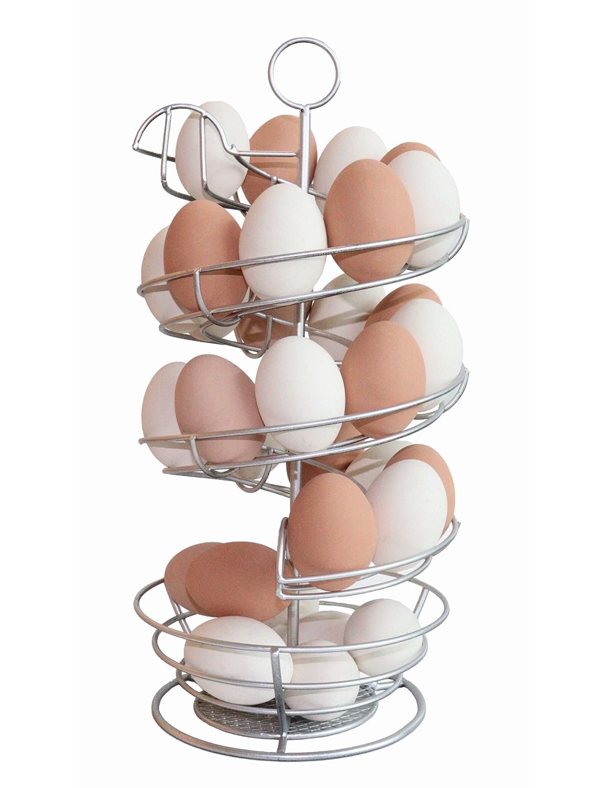 Little Giant® Metal Egg Skelter - Sturdy Holder Stores 36 Eggs - Spiral Countertop Display Dispenser with Bottom Basket Rack