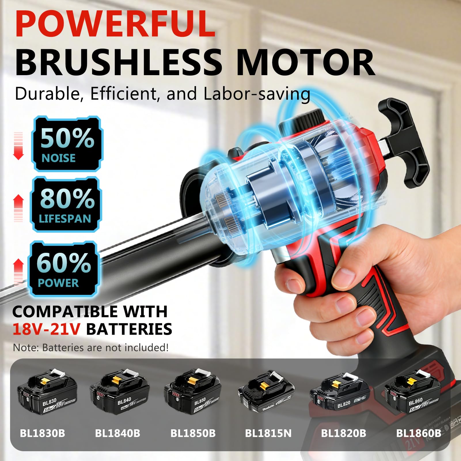 Pistolet Silicone Electrique, Pistolet a Cartouche Electrique Compatible Makita Batteries 18-21V, Variateur de Vitesse Progressif, Lumière LED, Pistolet à Silicone Sans Fil pour Cartouches 300ml
