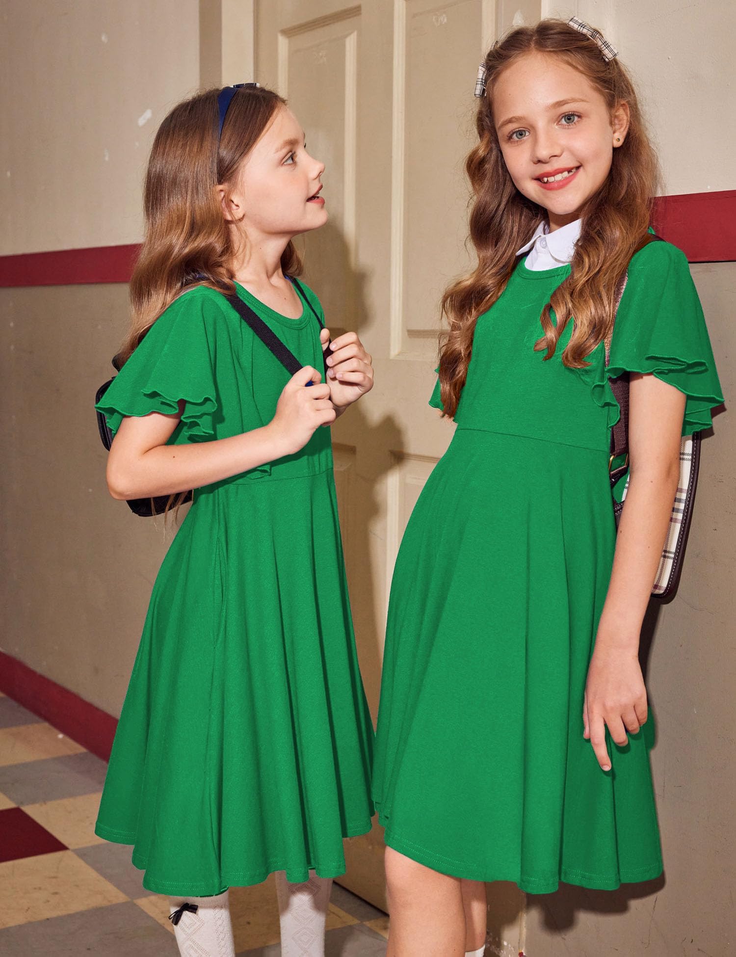 Arshiner Robe à Manches Papillon pour Filles - Trapèze d'Été à Col Rond en Coton - Vêtement Décontracté pour Enfants avec Poche - Idéal pour Fête et Mariage - 5-13 Ans